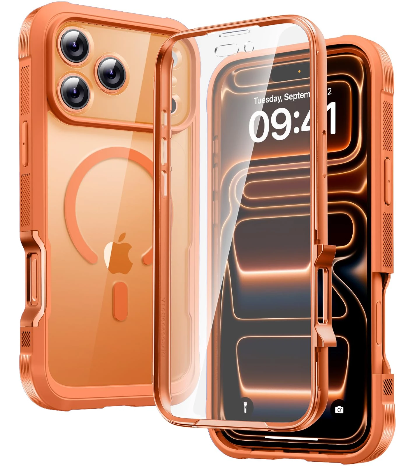 Diaclara Magnetic for iPhone 17 Pro Case 6.3-Inch, Fit for MagSafe, Full Body Bumper Case with Built-in Touch Sensitive Anti-Scratch Screen Protector, [Full Camera Protection] Phone Cover (Orange)