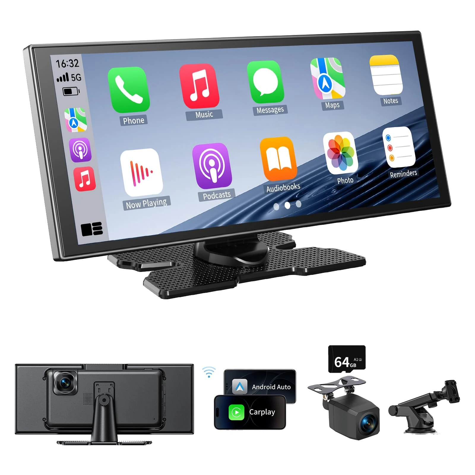 11.5" Carplay Screen for Car, Car Tablet Pro Max 2025 Car Stereo with 4K Front and 1080P Rear Camera, Car Play Screen Wireless CarPlay Android Auto Mirror Link AUX FM Bluetooth 64G SD