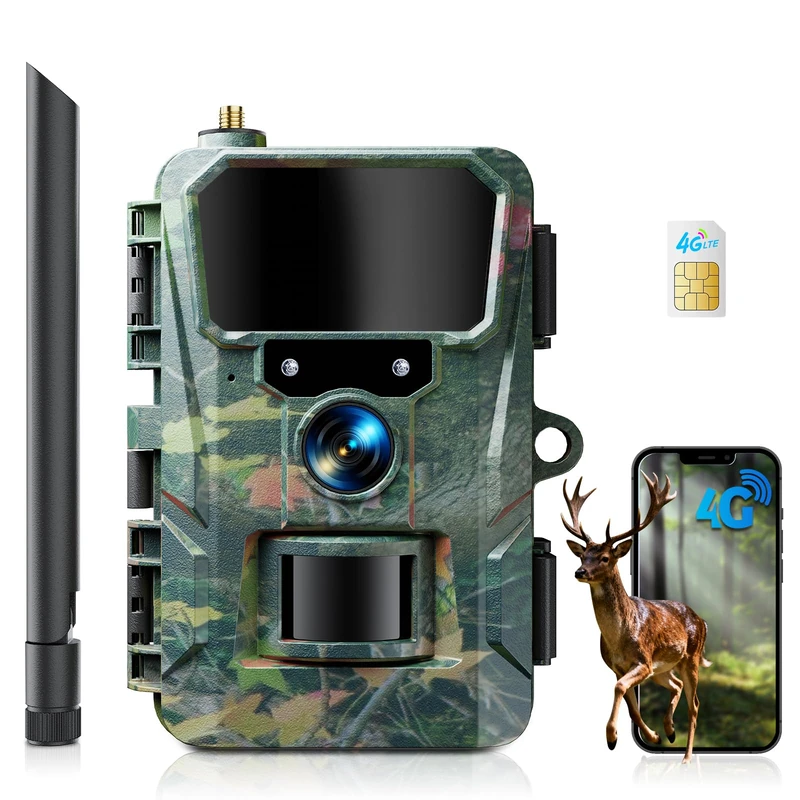 WOLFANG 4G LTE Cellular Wildlife Camera, Connect Nationwide 4G LTE, 2K 48MP Cellular Trail Camera with APP Control, Super Night Vision, 2'TFT Display, 0.2s Trigger, Motion Activated, Waterproof