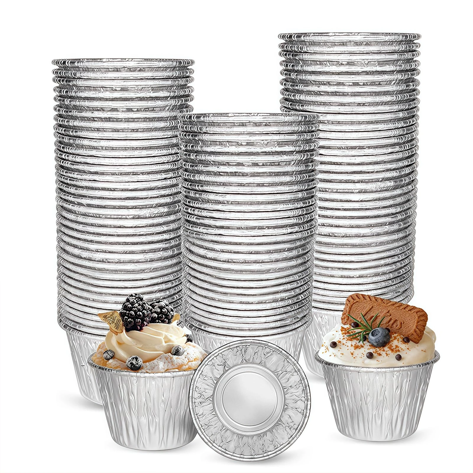 50 PCS Aluminium Foil Cupcake Cases, 195Ml Sturdy Silver Aluminium Foil Tin Cups, Heat-Resistant Foil Pie Cases for Muffins, Tarts, Pies, Yorkshire Pudding Party Catering