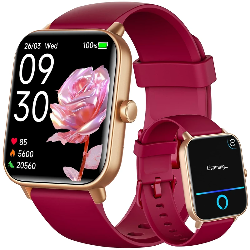 Gydom Women's Smart Watch, 1.8 Inch Women's Smart Watch with Bluetooth Calling, Red
