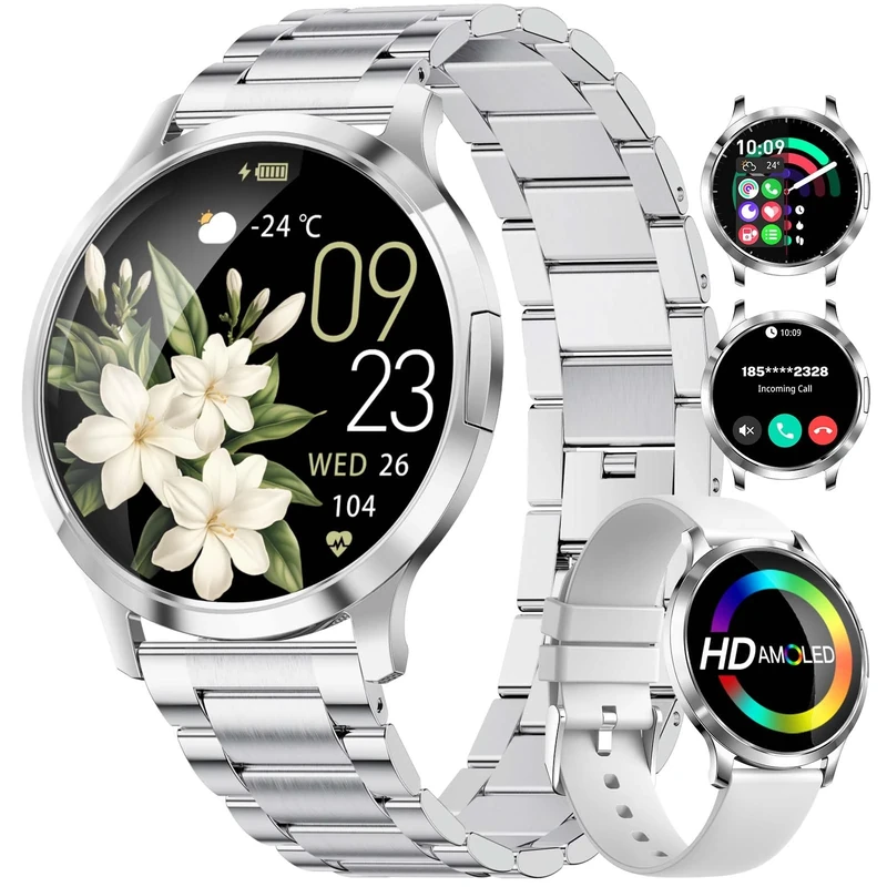 SUNKTA Thin Smart Watch for Women(Dial/Answer Call), 1.32" AMOLED HD Display, 100+ Sports Mode Fitness Tracker, 5ATM Waterproof/IP68/Sleep Smartwatch, Ladies Smart Watches for Android iOS