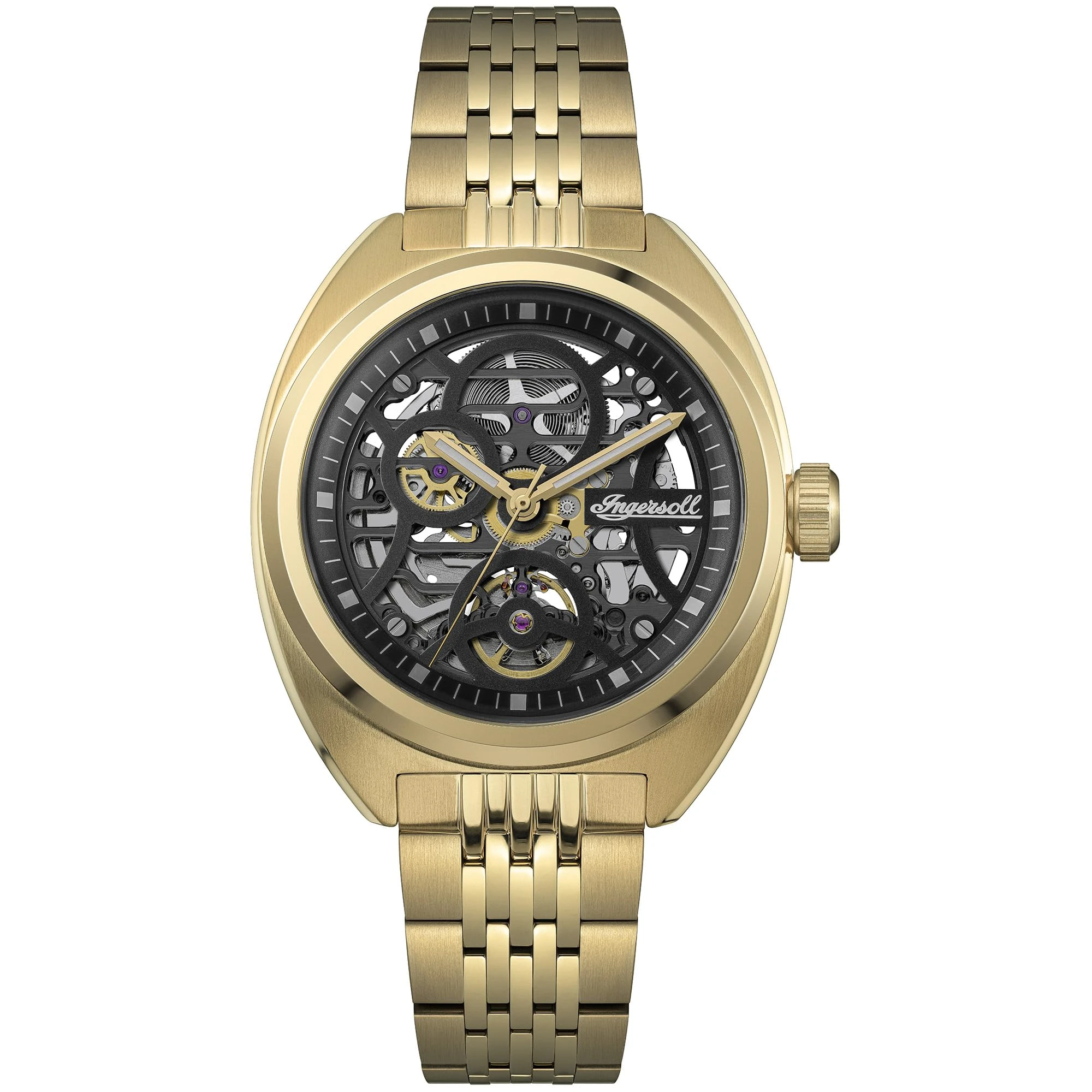 Ingersoll The Wrangler Mens 51mm Automatic Watch with Black Skeleton Dial and Gold Stainless Steel Bracelet I16902