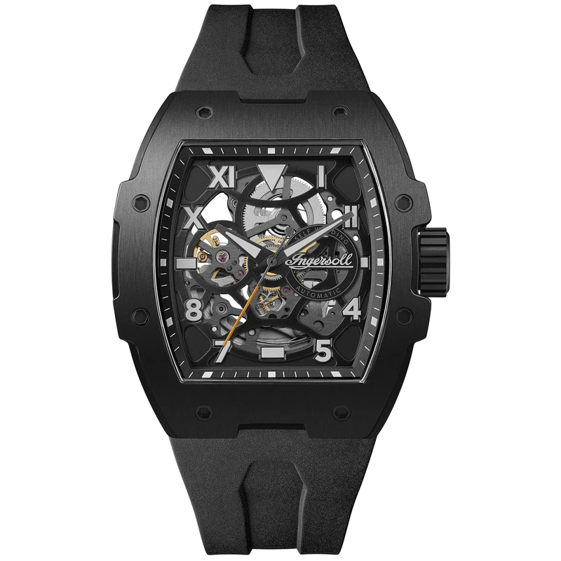 Ingersoll The Play Mens 50mm Automatic Watch with Black Skeleton Dial and Black PU Strap I15302