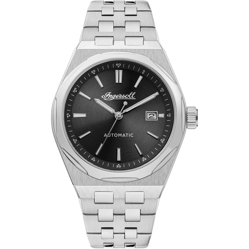 Ingersoll The Rider Mens 51mm Automatic Watch with Black Dial and Silver Stainless Steel Bracelet I16801