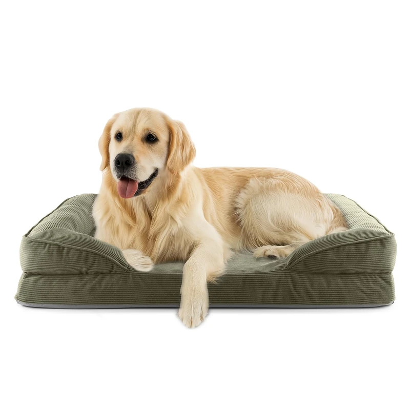 Lumaland Orthopaedic Dog Bed Made of Corduroy Ergonomic Dog Sofa 110 x 75 cm for Large Dogs Non-Slip Floor Filling and Cover Washable Dog Basket with Memory Foam