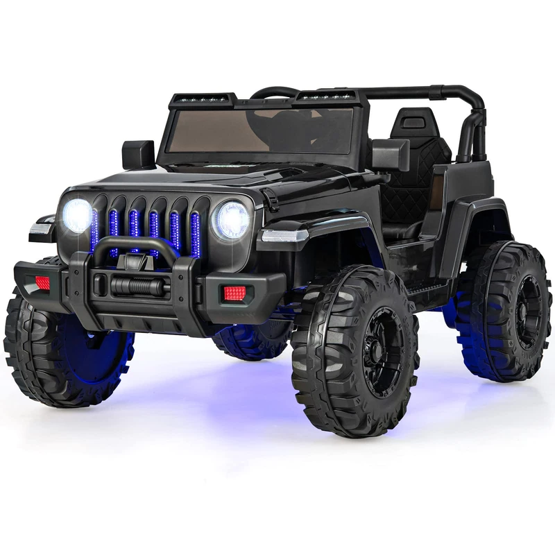 GYMAX Kids Ride on Car, 12V Battery Powered Toy Car with Remote Control, LED Lights, Bluetooth, USB, Radio, Safety Belt, Music & Horn, Children Electric UTV for Boys Girls (Pure Black)
