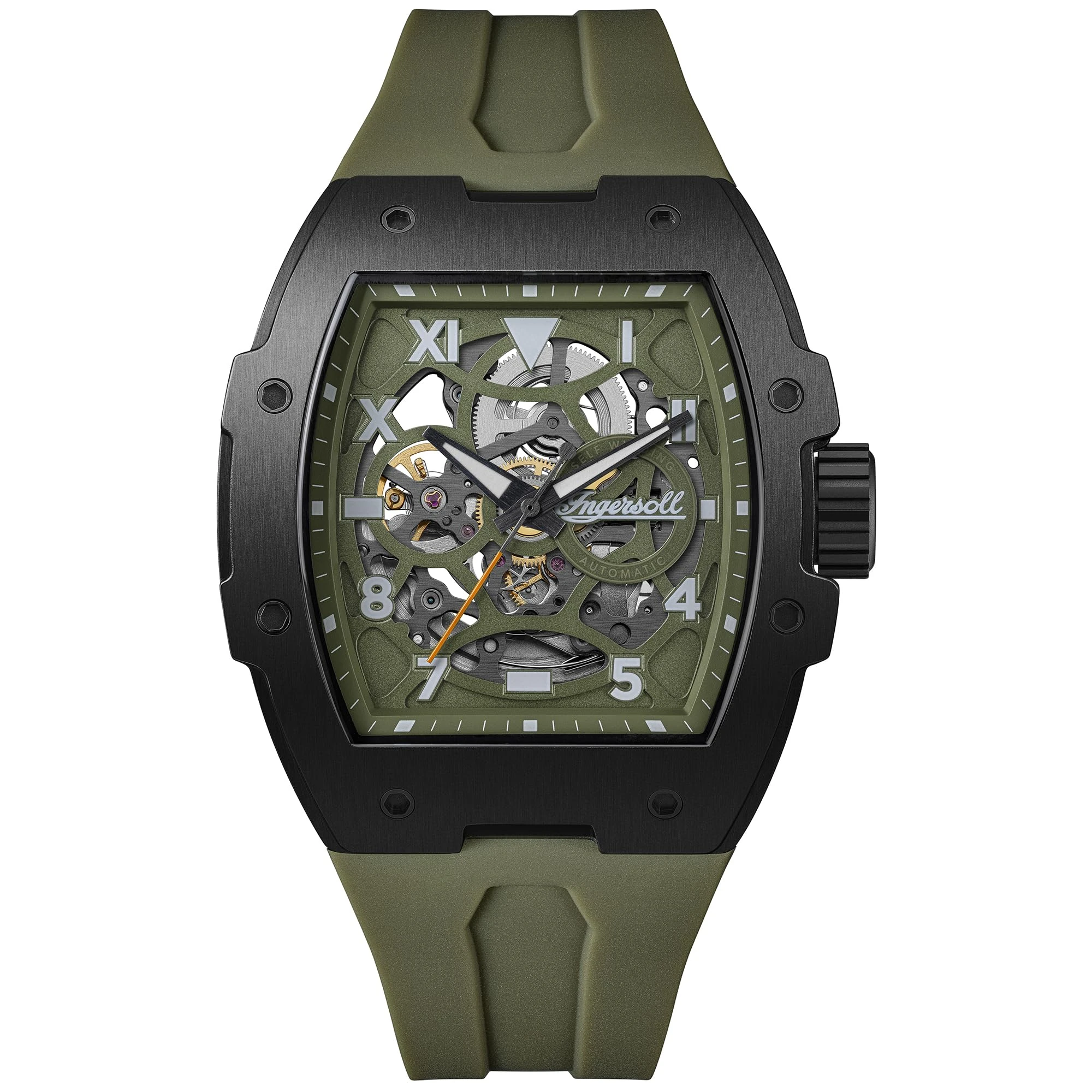 Ingersoll The Play Mens 50mm Automatic Watch with Green Skeleton Dial and Green PU Strap I15303