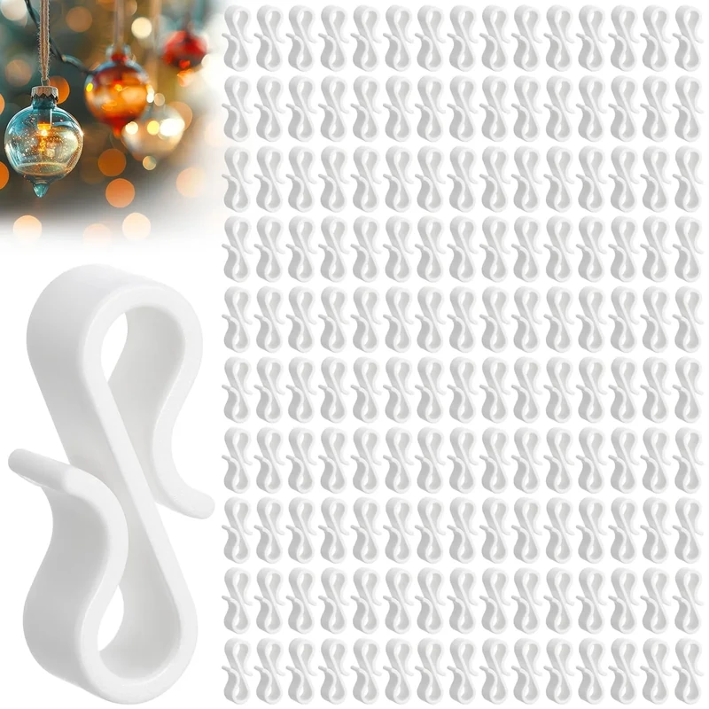 saerryor Gutter Hooks for Outdoor Lights,150 Pcs Mini Plastic S Gutter Clips for Hanging Outside String Lights,Icicle Fairy Lights,Christmas Tree Decorations,White