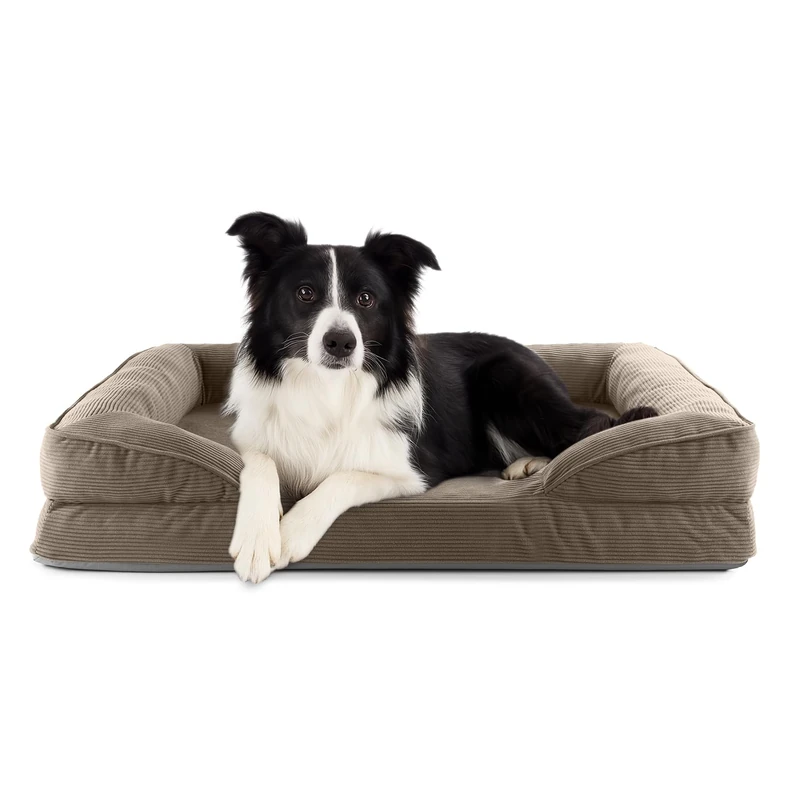 Lumaland Orthopaedic Dog Bed Made of Corduroy Ergonomic Dog Sofa 90 x 65 cm for Medium Dogs Non-Slip Floor Filling and Cover Washable Dog Basket with Memory Foam
