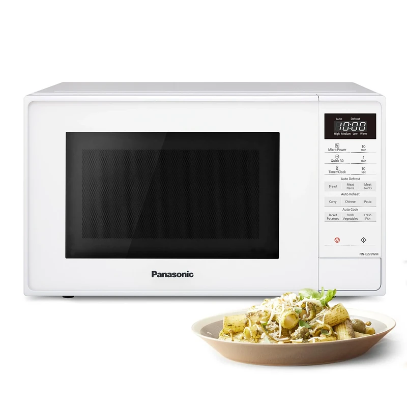 Panasonic NN-E27JWMBBQ 20L Compact Microwave, 800W, Touch Control, 5 Power Levels, 9 Auto Programmes, Defrost, Glass Turntable, White