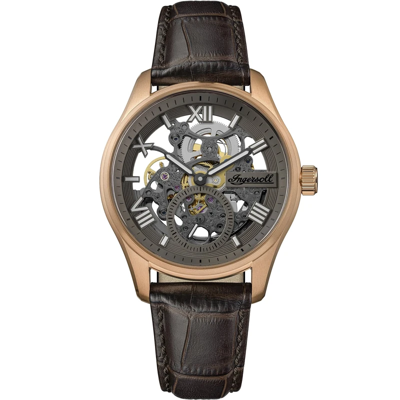 Ingersoll The Maverick Mens 48mm Automatic Watch with Grey Dial and Brown Leather Strap I17402