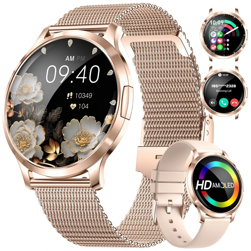 SUNKTA Thin Smart Watch for Women(Dial/Answer Call), 1.32" AMOLED HD Display, 100+ Sports Mode Fitness Tracker Watch, 5ATM Waterproof/IP68/Sleep Smartwatch, iOS Android Smart Watches for Women