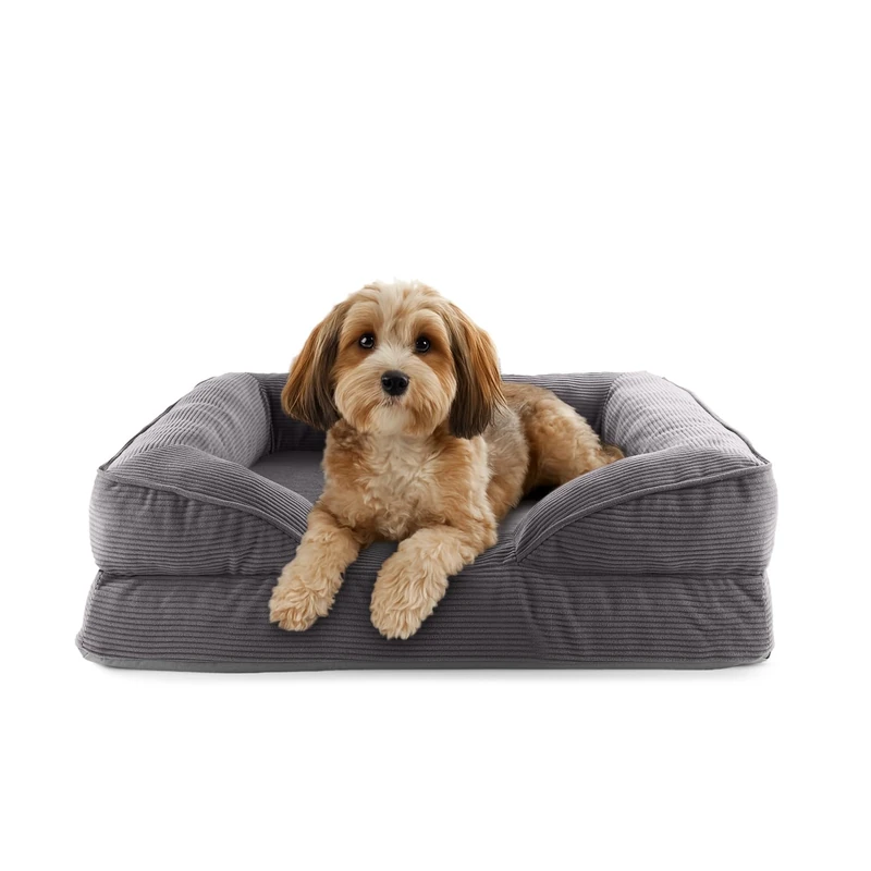 Lumaland Orthopaedic Dog Bed Made of Corduroy Ergonomic Dog Sofa 70 x 60 cm for Small Dogs Non-Slip Floor Filling and Cover Washable Dog Basket with Memory Foam