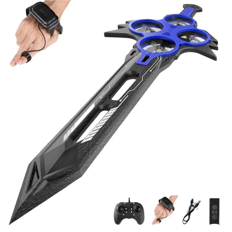 Xifyjus Remote Flying Sword Drone, Flying Sword RC Glider for Adults, 3-Speed Stunt Hand & Remote Controlled, Drop-Resistant Material, 360° Stunt Flip(Blue,Dual control)