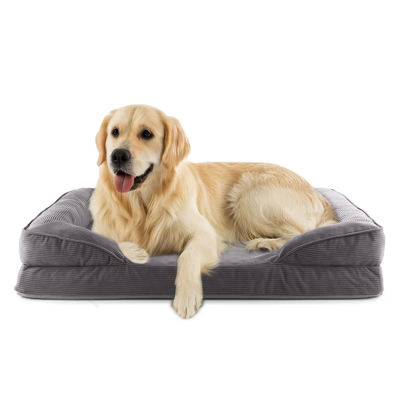 Lumaland Orthopaedic Dog Bed Made of Corduroy Ergonomic Dog Sofa 110 x 75 cm for Large Dogs Non-Slip Floor Filling and Cover Washable Dog Basket with Memory Foam