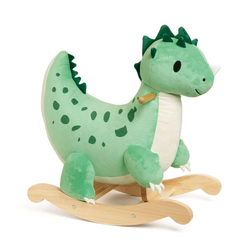 Classic World Dinosaur Rocker, Plush Ride-On Toy with Wooden Base, Green, for Toddlers 12 Months and Up