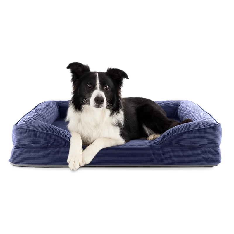 Lumaland Orthopaedic Dog Bed Made of Corduroy Ergonomic Dog Sofa 90 x 65 cm for Medium Dogs Non-Slip Floor Filling and Cover Washable Dog Basket with Memory Foam