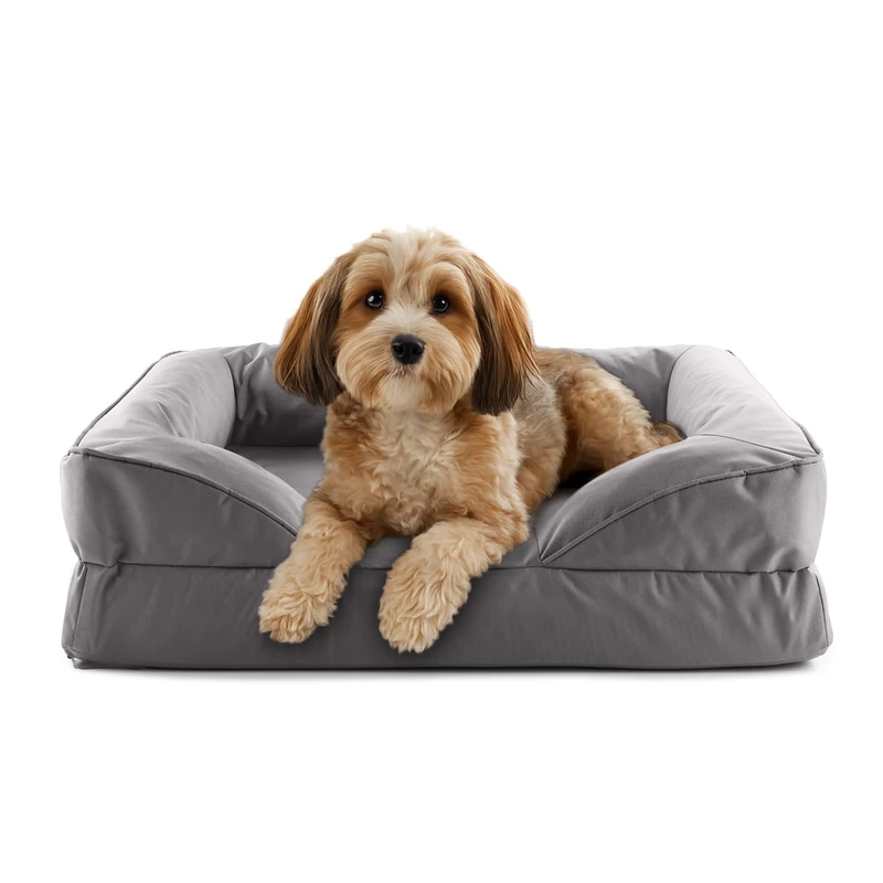 Lumaland Orthopaedic Dog Bed Outdoor & Indoor Ergonomic Dog Sofa 70 x 60 cm Ideal for Small Dogs Non-Slip Floor Filling and Cover Washable Dog Basket Waterproof