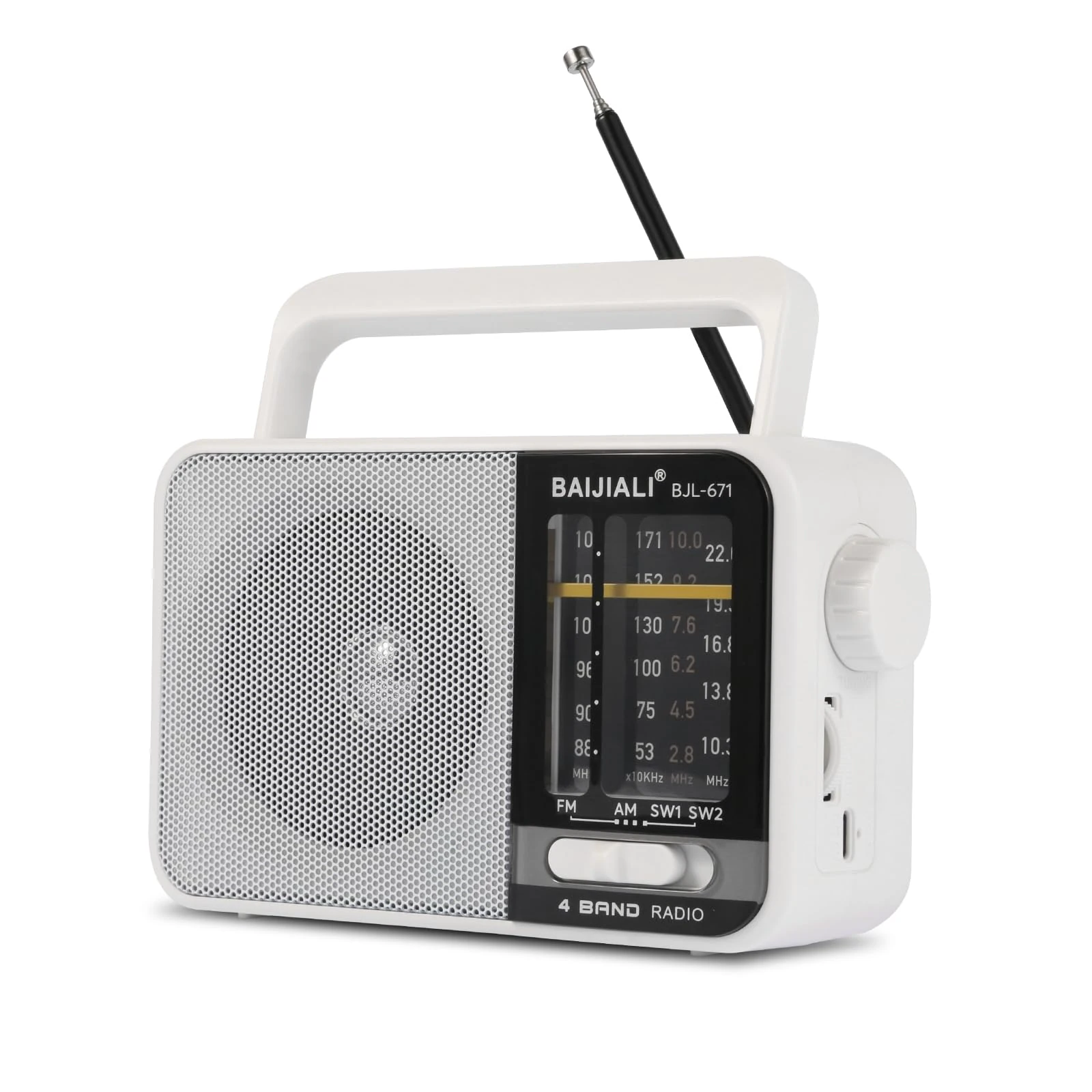 Portable Battery Radio - Retro AM/FM/SW Transistor Radio with 5W Speaker | USB-C & Battery Powered for Emergency, Camping & Home | Rechargeable | Easy to Use - BJL-671 (Grey)