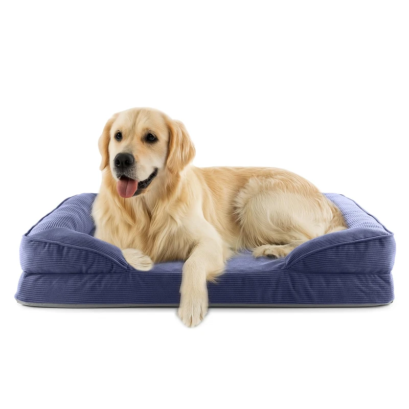 Lumaland Orthopaedic Dog Bed Made of Corduroy Ergonomic Dog Sofa 110 x 75 cm for Large Dogs Non-Slip Floor Filling and Cover Washable Dog Basket with Memory Foam