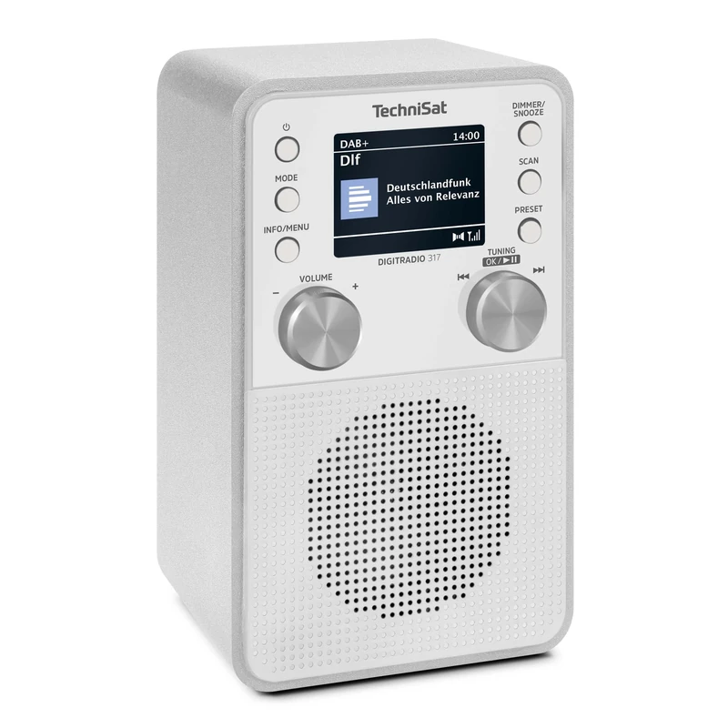 TechniSat DIGITRADIO 317 – Vertical DAB+ FM radio with Bluetooth audio streaming, radio alarm clock, sleep timer, 2.4-inch colour display, 3 watts, white