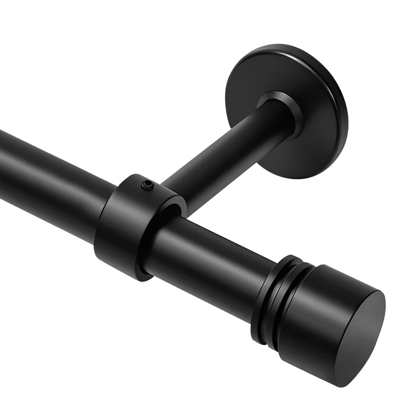 Black Curtain Rods for Windows 66 to 120 Inches (5ft -10ft) - 1" Diameter Thick Heavy Duty Drapery Rod, Adjustable Brackets with Hidden Screws, Solid Finials for Living Room Bedroom Outdoor