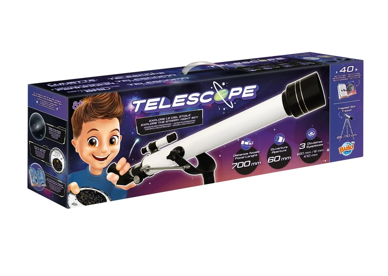 BUKI TS010 Telescope for Children Aged 8+ - 40 Activities to Discover Starry Sky, Planets and Moon - 60mm Aperture 700mm Focal Length Metal Tube 3 Eyepieces Aluminium Tripod