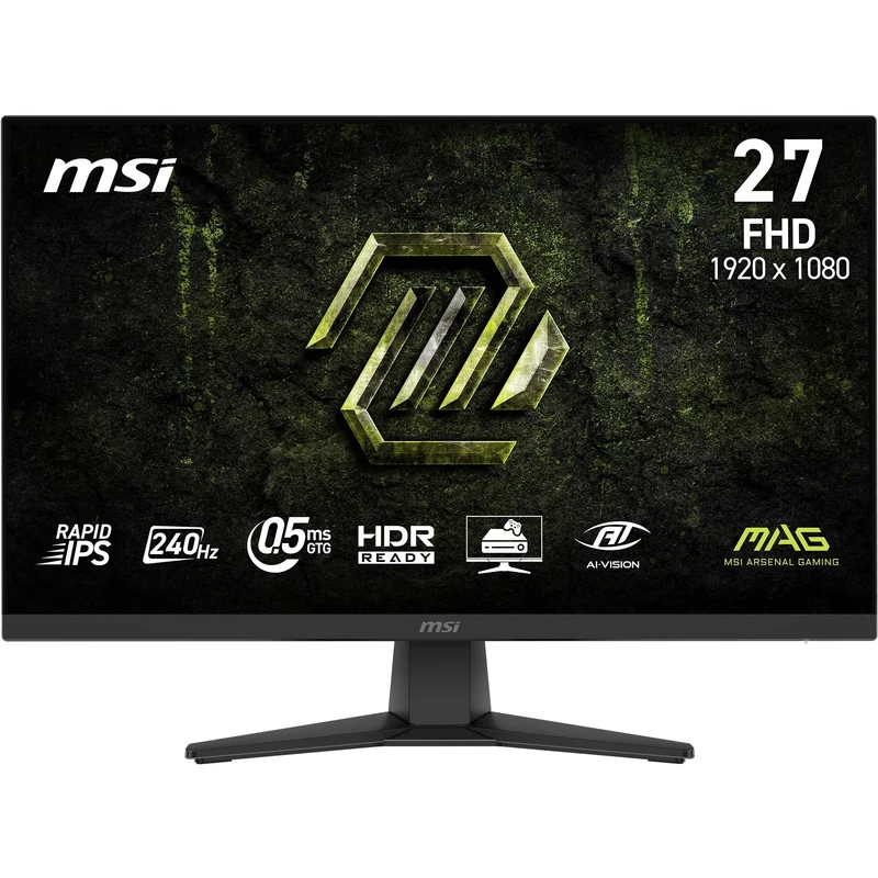MSI MAG 272F X24 27-Inch Gaming Monitor, 1920x1080, FHD Rapid IPS, 240Hz, 0.5ms, HDR ready, AMD FreeSync Premium, Eye care, AI vision, HDMI 2.0b, DP 1.2a, Frame-less, Vesa Mount, Black