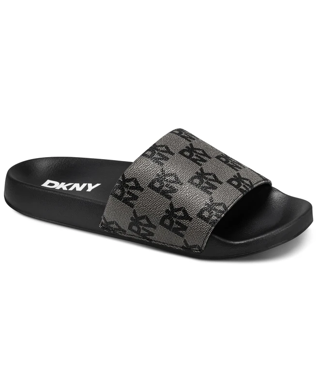 DKNY Women's Zella-Flat 15 mm Slide Sandal, Black, 37.5 EU