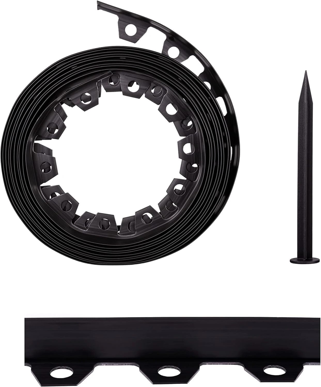 10m Flexible Garden Border Edging – 32ft Black Lawn & Landscape Edge Strip, 6cm High with 20 Pegs, Easy-Cut & Weatherproof Plastic Edging for Beds, Paths & Lawns