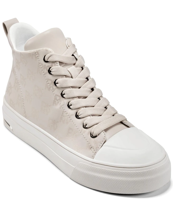DKNY Women's Yaser Logo-Lace Up Mid Sneaker, Bone, 5.5 UK
