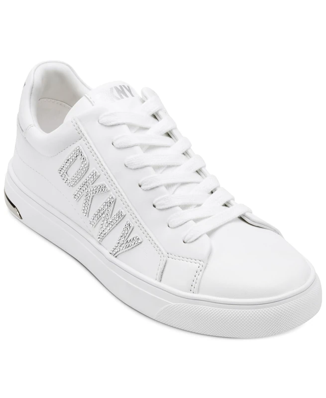 DKNY Women's Adira Rhinestones-Lace Up Trainers, White, 35 EU