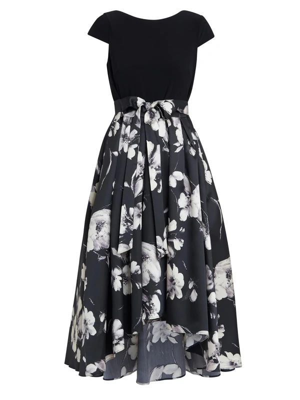 Gina Bacconi Women's Jersey and Jacquard Printed Dress Cocktail, Black/Ivory, 10 - Image 1
