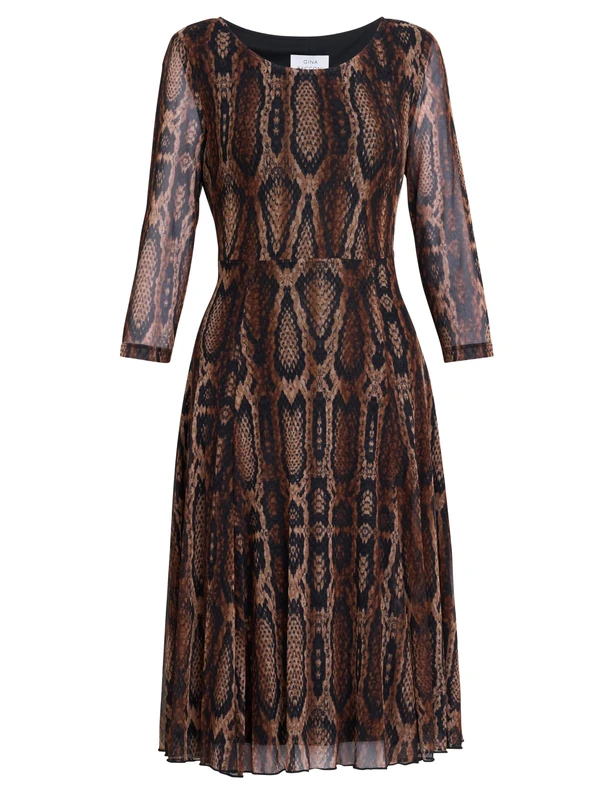 Gina Bacconi Snake Print Long Sleeve Mesh Dress, Brown, 8 - Image 1