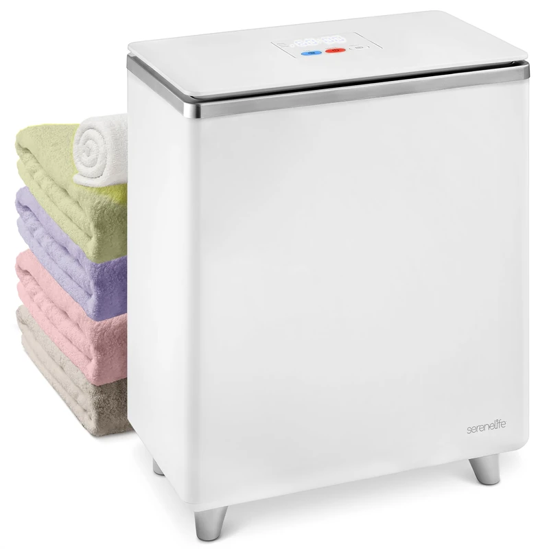 SereneLife Towel Warmer 20L – Luxury Spa Bathroom Heater, Fits 2 Large Towels, Fragrance Function, Delayed Start Timer, Auto Shut Off, Silver