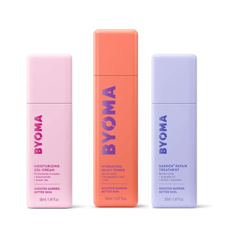 BYOMA Barrier Repair Essentials - Moisturising Gel Cream (50ml), Hydrating Milky Toner (150ml) and Barrier Repair Treatment (50ml), Soothes Skin, Locks in Moisture, Reduces Redness, for All Skin Types
