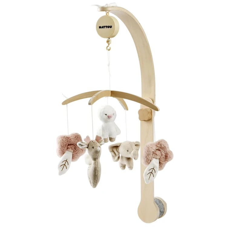 Nattou FanFan Musical Mobile with Musical Box, Soft Song La-Le-Lu, Polyester/Wood, Beige