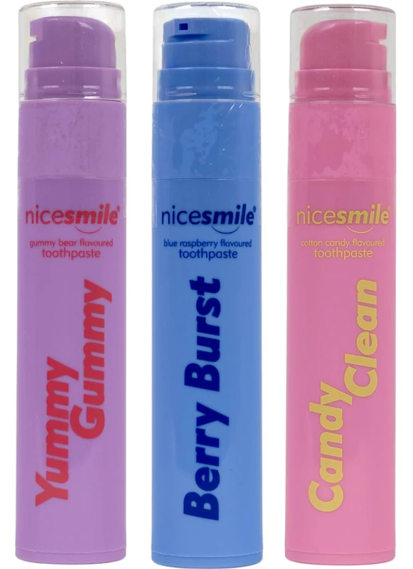 Nice Smile 3 Pack Toothpaste Bundle | Berry Burst, Yummy Gummy & Candy Clean Flavours | Flavoured Fluoride Toothpaste for Kids & Adults | Vegan, Cruelty-Free, Enamel-Safe | PoundMart Exclusive