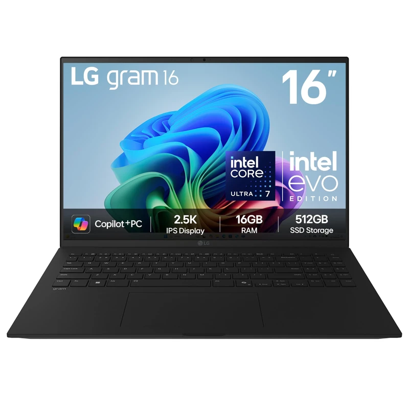 LG gram 16Z90TL - 16 Inch 2.5K IPS Ultra-Lightweight Laptop, Intel Core Ultra 7 256V 47TOPS NPU - EVO Edition, 16GB RAM, 512GB SSD, Windows 11 Home, gram Hybrid AI, Copilot+ PC, Black (2025)