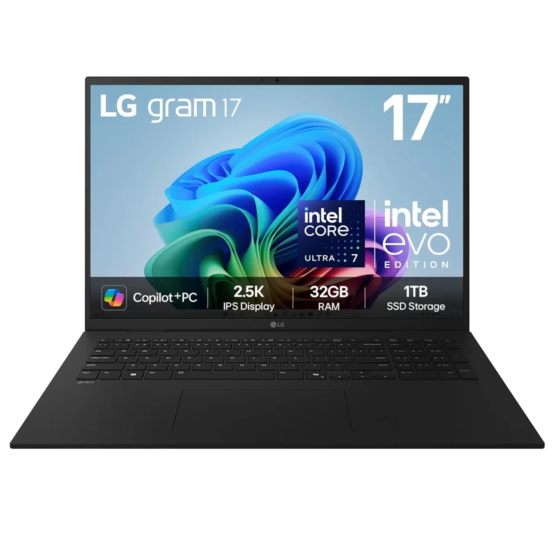 LG gram 17Z90TL - 17 Inch 2.5K IPS Ultra-Lightweight Laptop, Intel Core Ultra 7 258V 47TOPS NPU - EVO Edition, 32GB RAM, 1TB SSD, Windows 11 Home, gram Hybrid AI, Copilot+ PC, Black (2025)