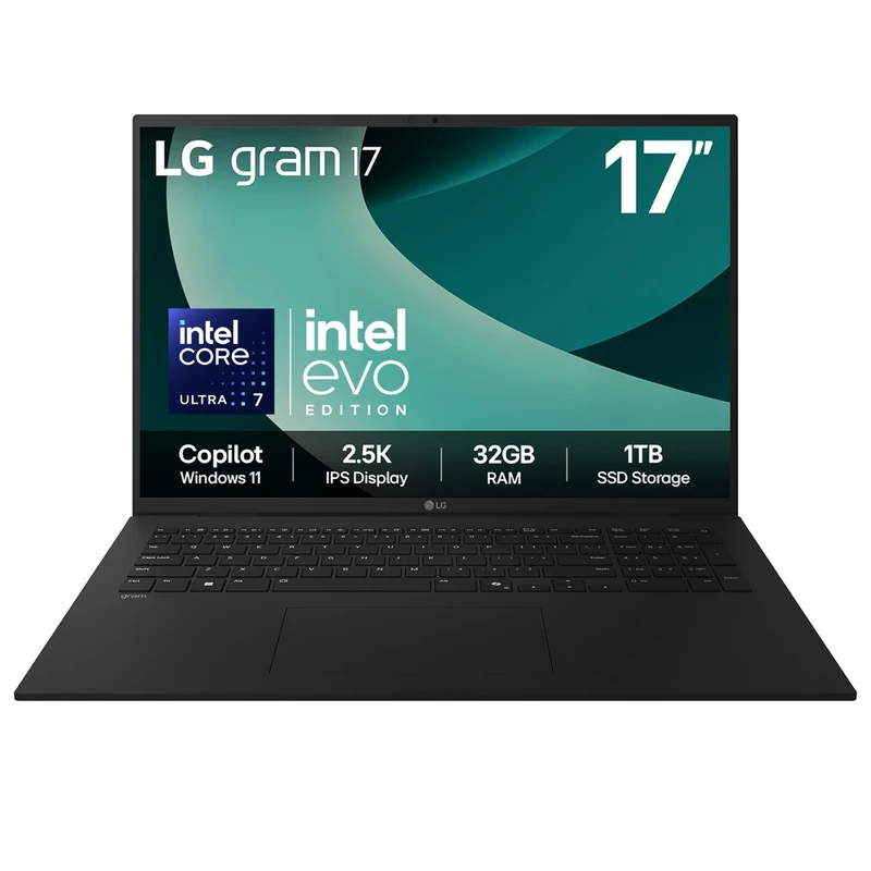 LG gram 17Z90T - 17 Inch 2.5K IPS Ultra-Lightweight Laptop, Intel Core Ultra 7 255H - EVO Edition, 32GB RAM, 1TB SSD, Windows 11 Home, gram Hybrid AI, Copilot, Black (2025)