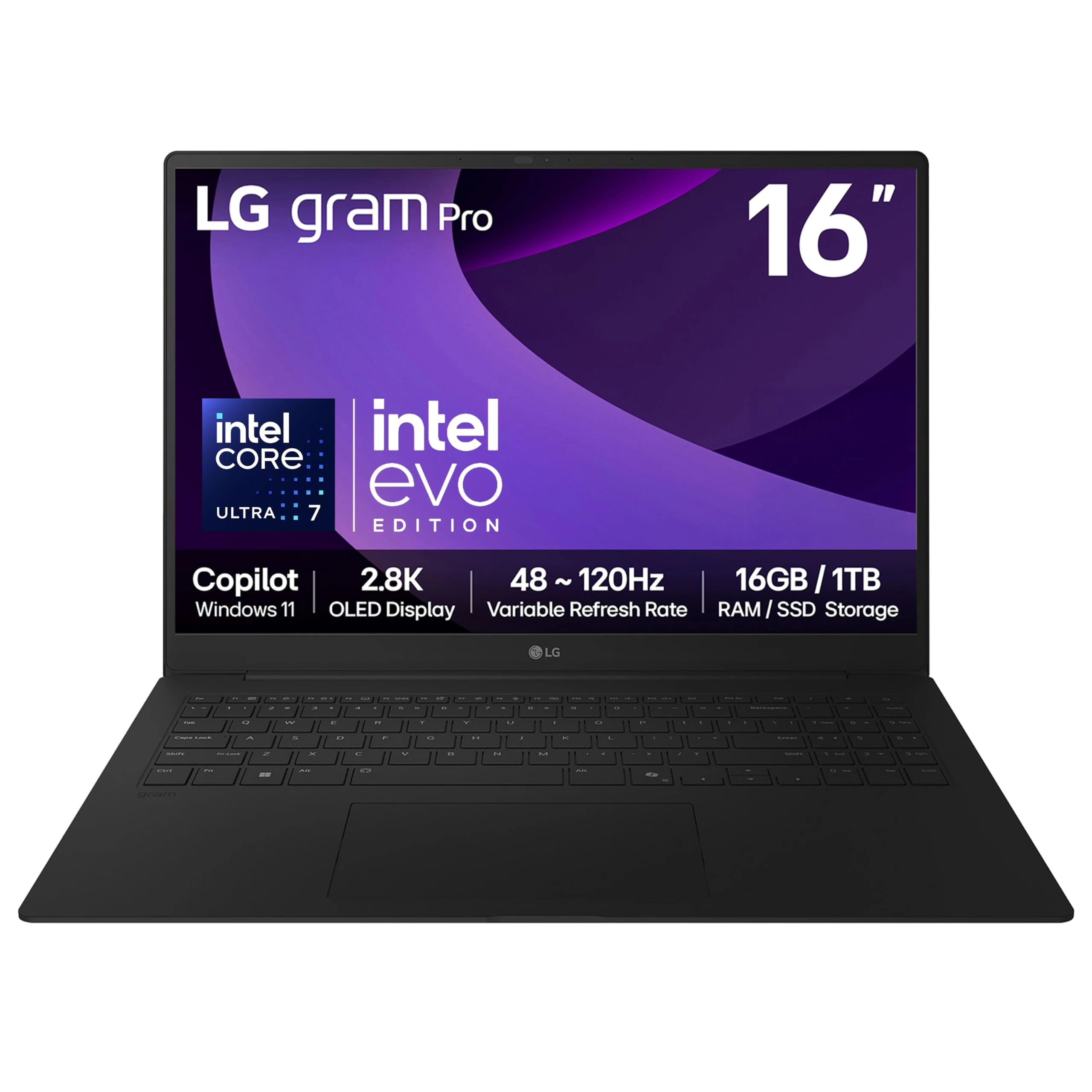 LG gram Pro 16Z90TP-K - 16 Inch 2.8K OLED 120Hz VRR, Ultra-Lightweight Laptop, Intel Core Ultra 7 255H - EVO Edition, 16GB RAM, 1TB SSD, Windows 11 Home, gram Hybrid AI, Copilot, Black (2025)
