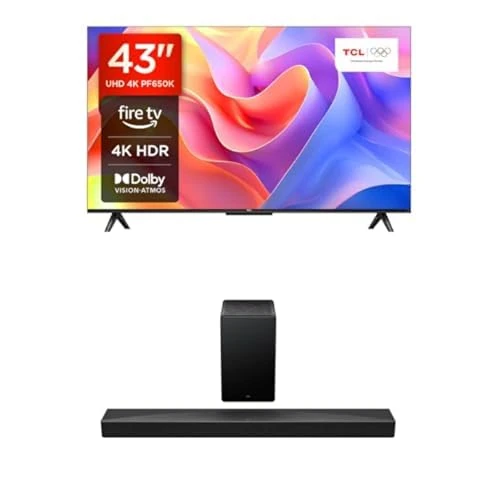 TCL 43PF650K 4K Ultra HD, HDR TV, Smart LED Fire TV Q65HK 5.1 soundbar with Dolby Atmos & Ray•Danz technologies AI Sonic Adaptation Tutti Choral - Maximum power 580W
