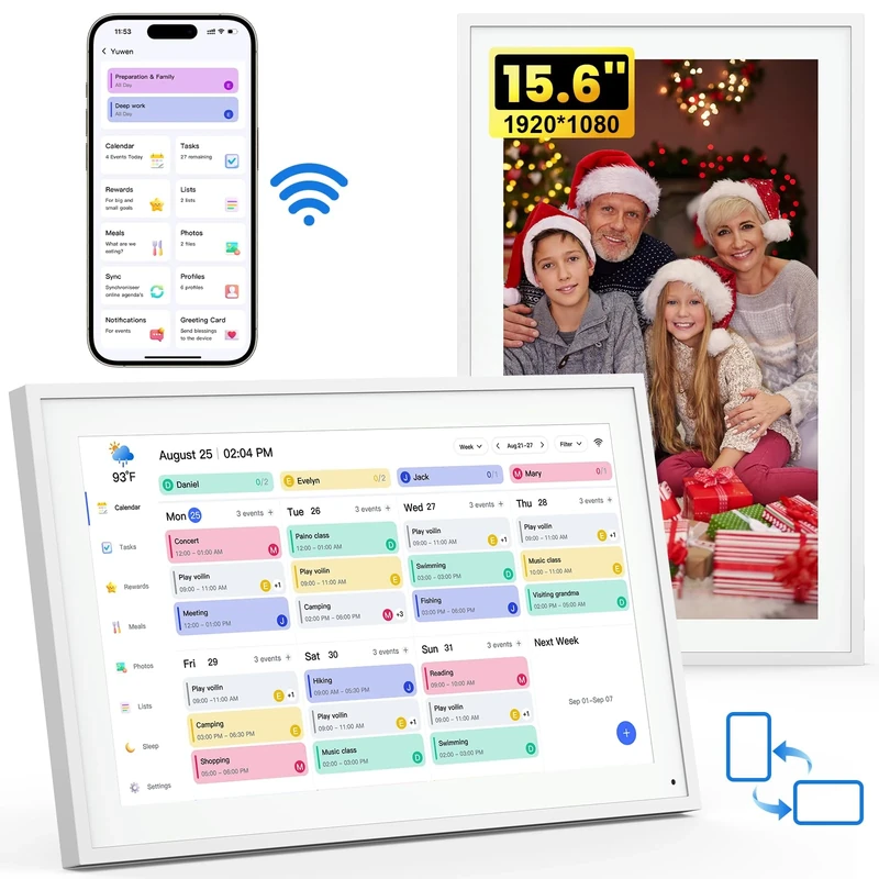 NEWYES 2026 Digital Calendar, 15.6" Touchscreen Interactive Family Planner, Chore Chart & Parent-Child Reward System with Full HD 1920×1080 IPS Display, Christmas Gifts for Home Organisation
