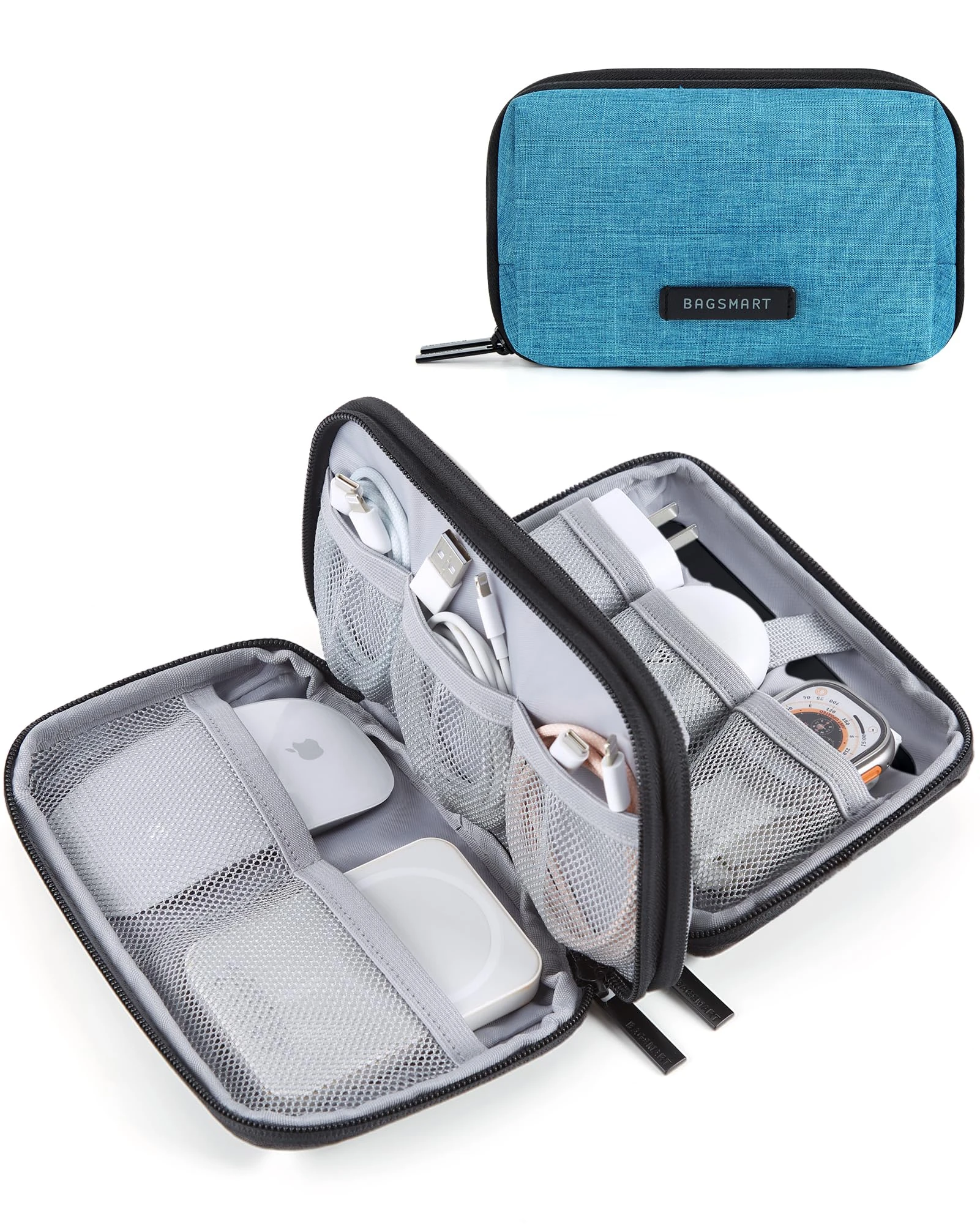 bagsmart Electronics Organizer Travel Case, Cable Organiser Pouch, Travel Essentials, Tech Organiser, Travel Accessories Bag for Charging Cable, Flash Drive, Power Bank, USB, Blue Green