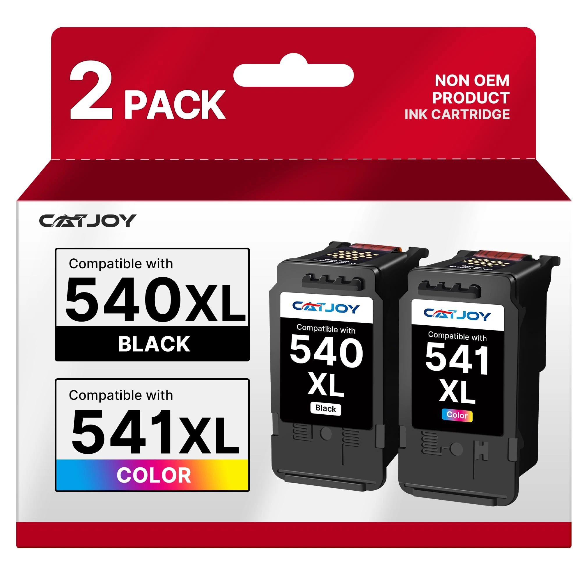 CATJOY 540XL 541XL Replacement for Canon 540 and 541 Ink Cartridges 540XL Ink Cartridges 541XL for Canon TS5150 MG3600 MG3650S TS5151 MG3650 MG4250 MX475 Printer(1 Black 1 Tri-Colour)