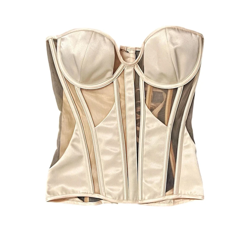 Generisch Women's Bodice Pants Elegant Wedding Corset Shapewear for Wedding Dresses Thin Transparent Bodice with Tie Back for Dresses Formal Wear Bodice Pants Belly Way, beige, XXL