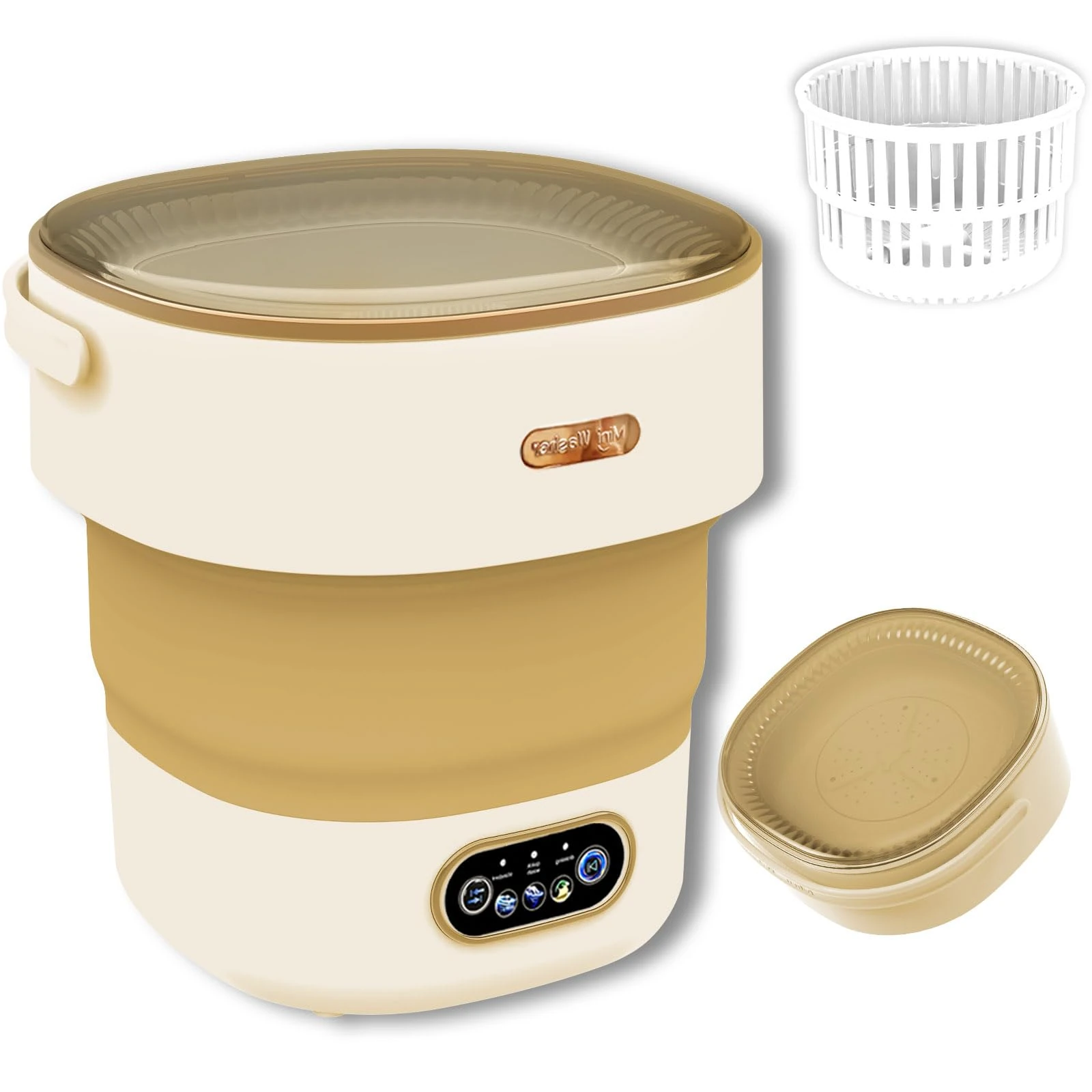 Portable Washing Machine, 16L 2.3kg 2 in 1 Mini Washing Machine Portable Washe with Deep Cleaning of Underwear, Baby Clothes, Socks, Lavadora Portatil Suitable for Apartments, Dorm, Camping, Khaki