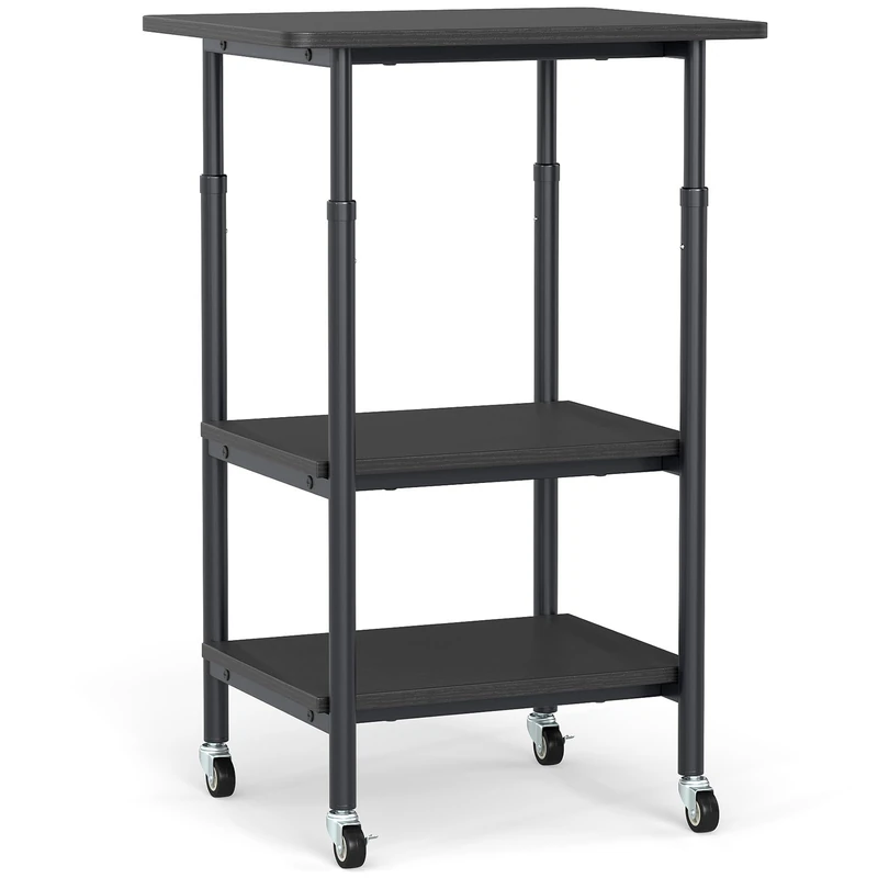 FANTASK Height Adjustable Printer Table with Lockable Wheels, 3-Tier Side Table Slim with Wheels, Mobile Storage Trolley for 3D Printer, Fax Machine, 49 x 40 x 77 cm (Black)